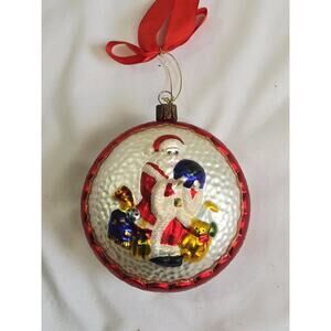 Vtg Waterford Blown Glass Christmas Tree Ornament Santa Claus w Toys Holiday